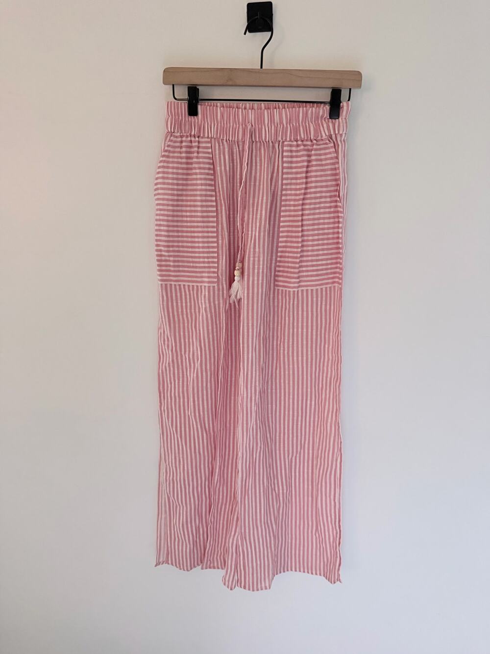 NWT Salty Lemon Pink and White Striped Wide-Leg  Beach Pants-Size Small